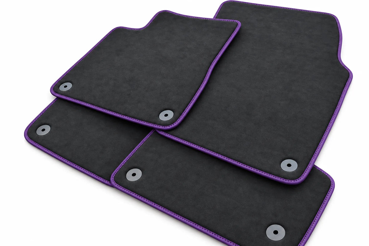 Customizable Floor Mats For Lamborghini Urus Alcantara Leather With Yellow Stitching Purple trim