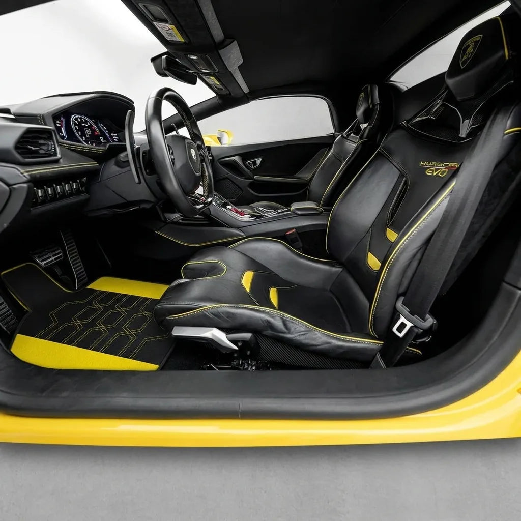 Customizable Leather Floor Mats with AH01 Pattern for Lamborghini Huracan EVO (2019-2024) inside the vehicle