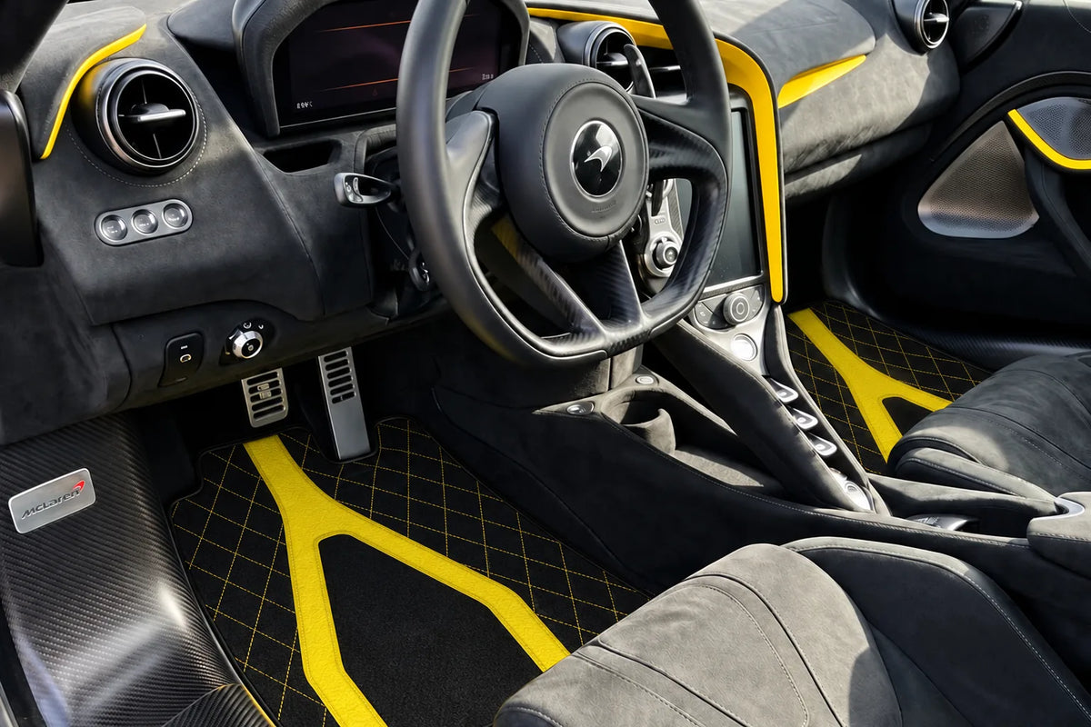 Customizable Leather Floor Mats with AW04 Pattern for McLaren 750S (2023-2025) inside the vehicle