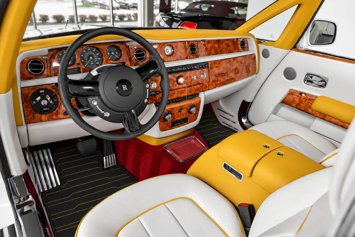 Customizable Leather Floor Mats with AW06 Pattern for Rolls Royce Phantom Drophead Coupe (2007-2016) inside the vehicle