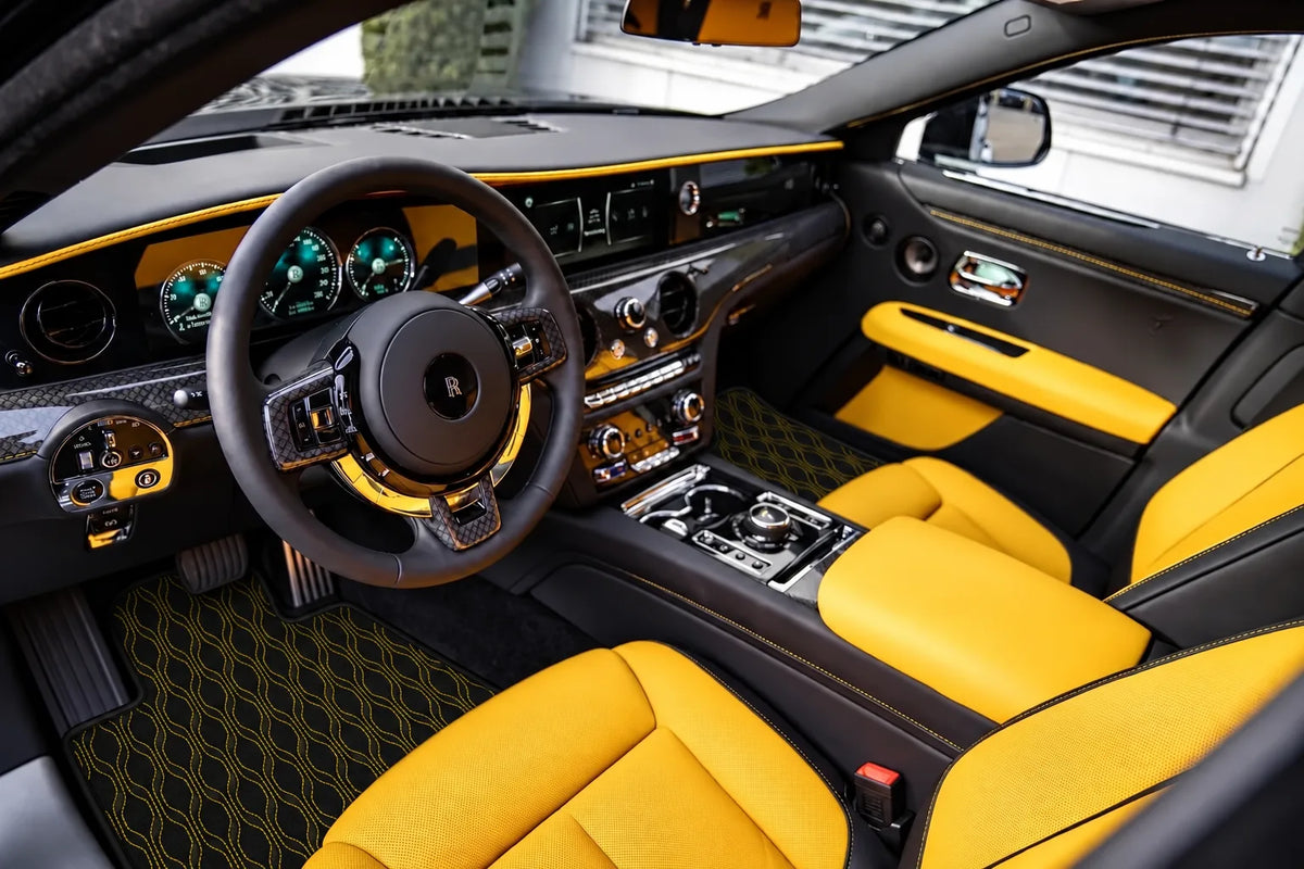 Customizable Leather Floor Mats with AW10 Pattern for Rolls Royce Ghost Series II (2021–2024) inside the vehicle