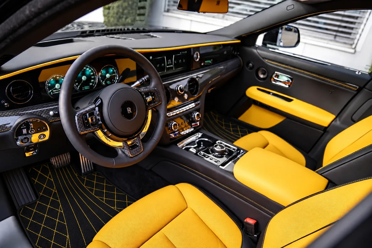 Customizable Leather Floor Mats with AW14 Pattern for Rolls Royce Ghost Series II (2021–2024) inside the vehicle