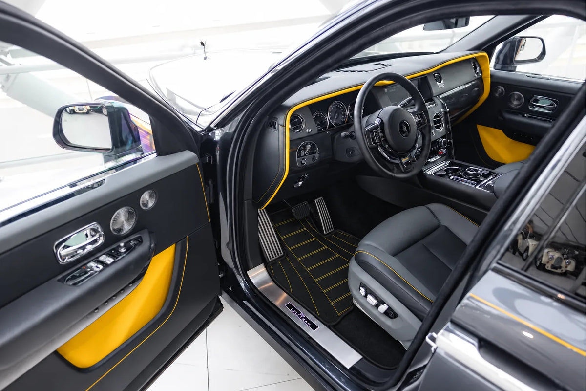 Customizable Leather Floor Mats with AW17 Pattern for Rolls Royce Cullinan (2018-2025) inside the vehicle