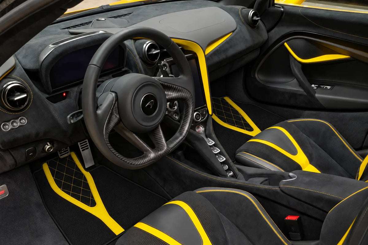 Customizable Leather Floor Mats with AW28 Pattern for McLaren 720S (2017-2021) inside the vehicle