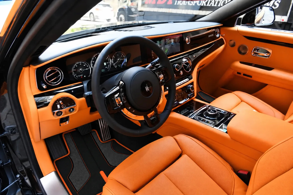 Customizable Leather Floor Mats with AW35 Pattern for Rolls Royce Ghost Series II (2021–2024) inside the vehicle