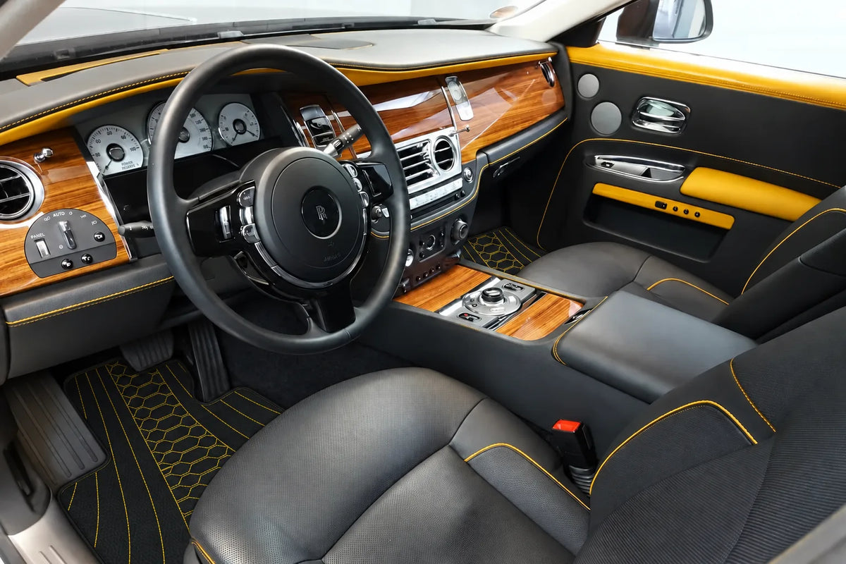 Customizable Leather Floor Mats with AW36 Pattern for Rolls Royce Ghost Series I (2010–2020) inside the vehicle
