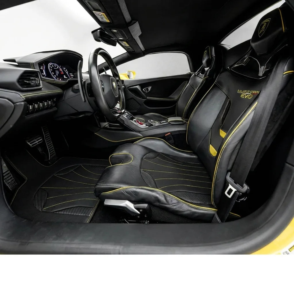 Customizable Leather Floor Mats with AW38 Pattern for Lamborghini Huracan EVO (2019-2024) inside the vehicle