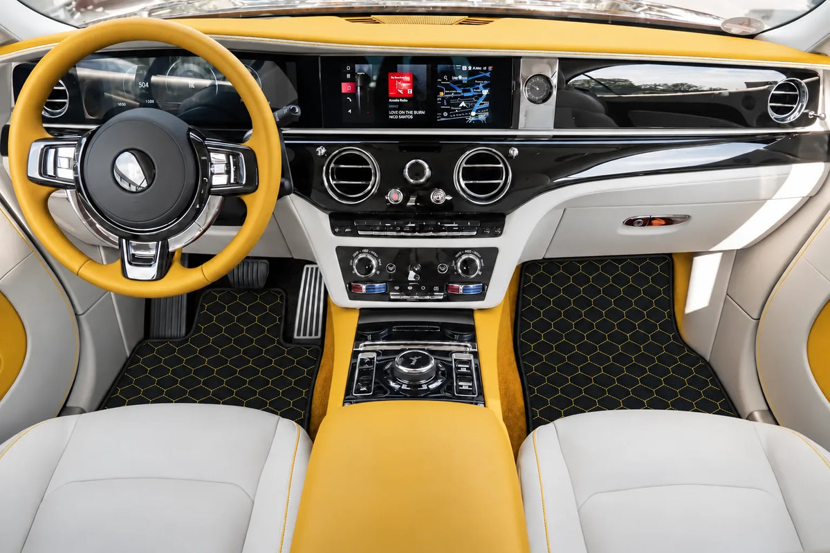 Customizable Leather Floor Mats with Hex Pattern for Rolls Royce Spectre (2023-2024) inside the vehicle