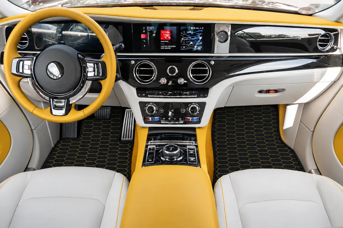 Customizable Leather Floor Mats with Raptor Hex Pattern for Rolls Royce Spectre (2023-2024) inside the vehicle