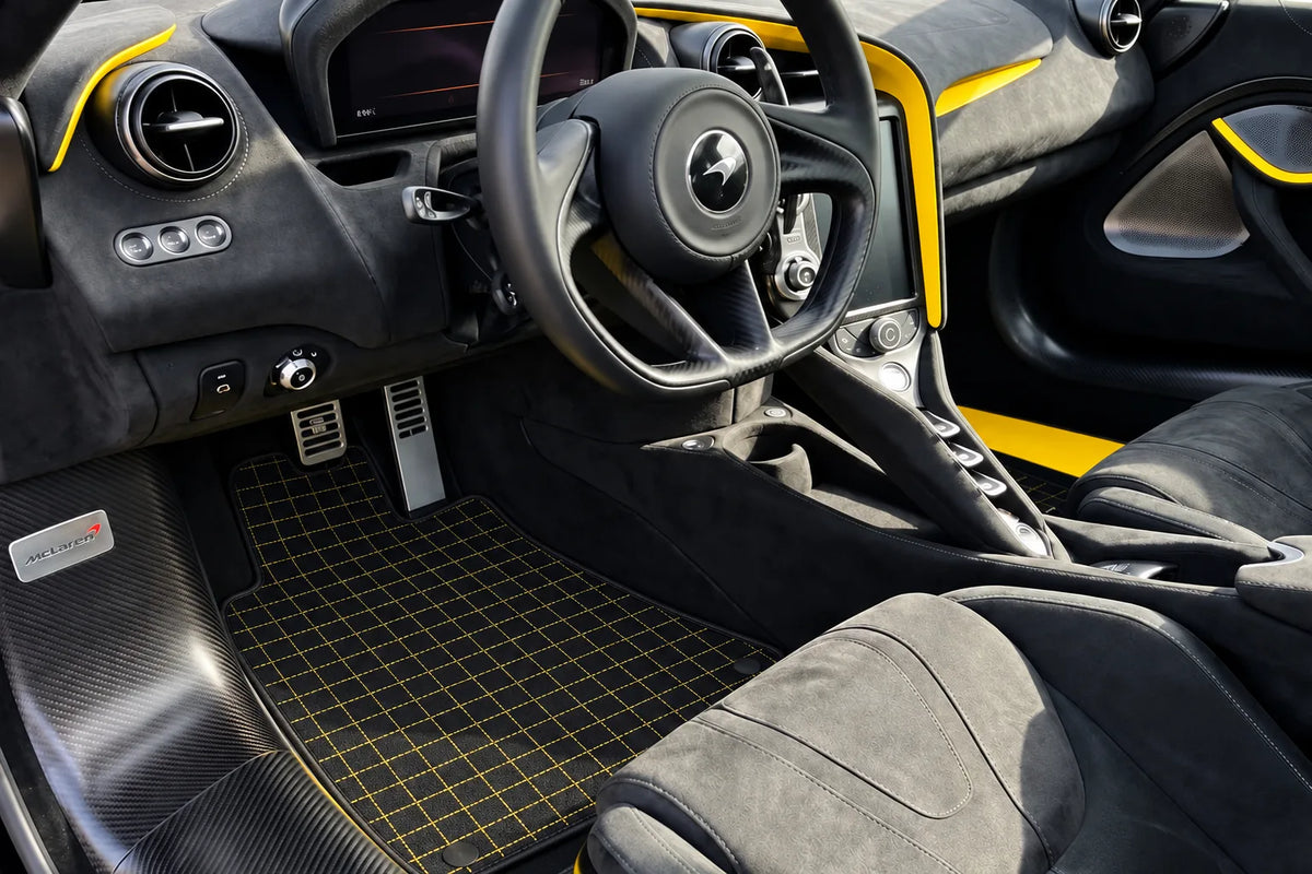 Customizable Leather Floor Mats with Square Pattern for McLaren 750S (2023-2025) inside the vehicle