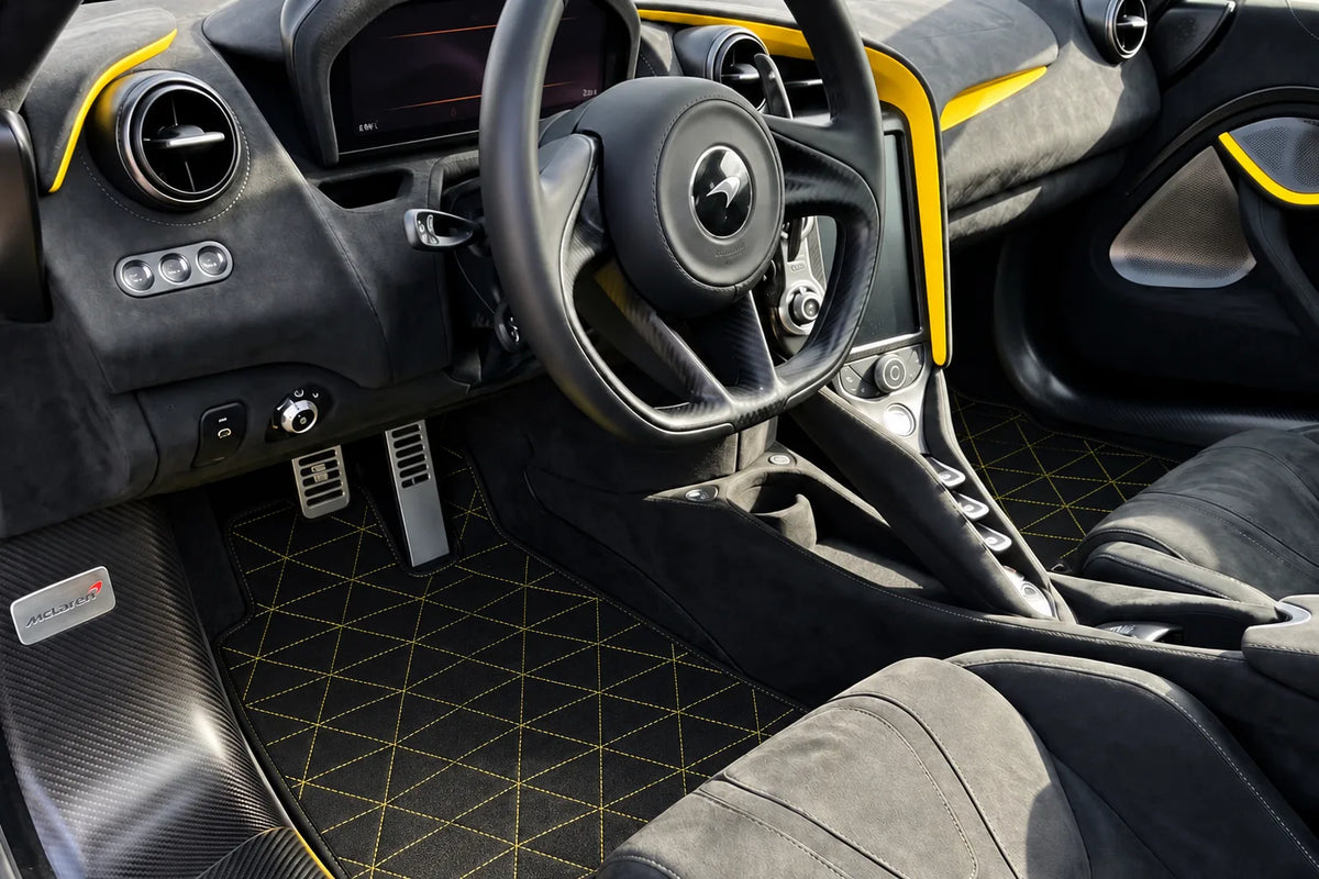 Customizable Leather Floor Mats with Triangle Pattern for McLaren 750S (2023-2025) inside the vehicle
