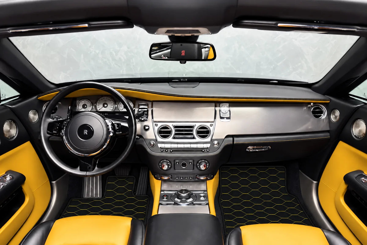 Customizable Leather Floor Mats with Viper Hex Pattern for Rolls Royce Dawn (2016-2023) inside the vehicle