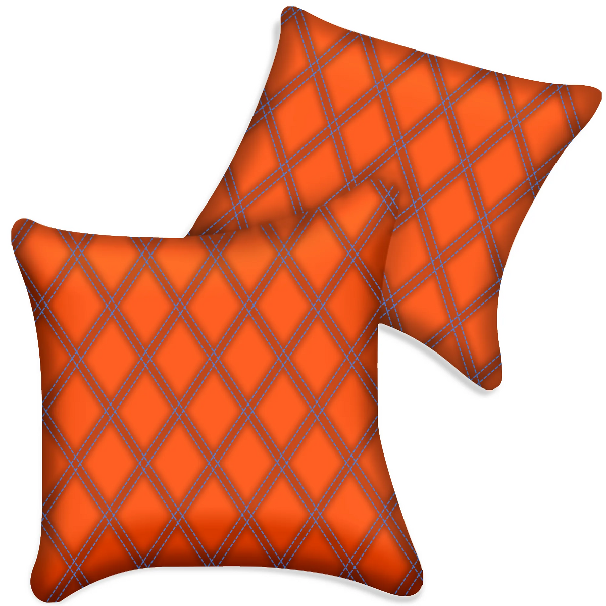 Customizable Orange Leather Pillows Set of 2 for All Vehicles | Double Diamond Pattern