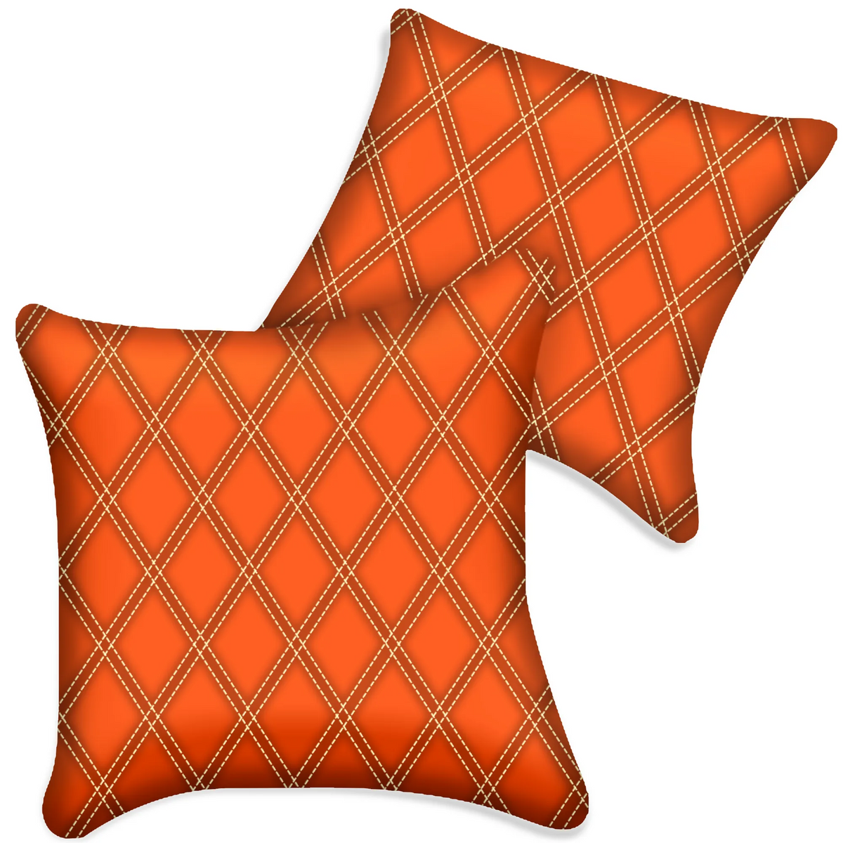 Customizable Orange Leather Pillows Set of 2 for All Vehicles | Double Diamond Pattern
