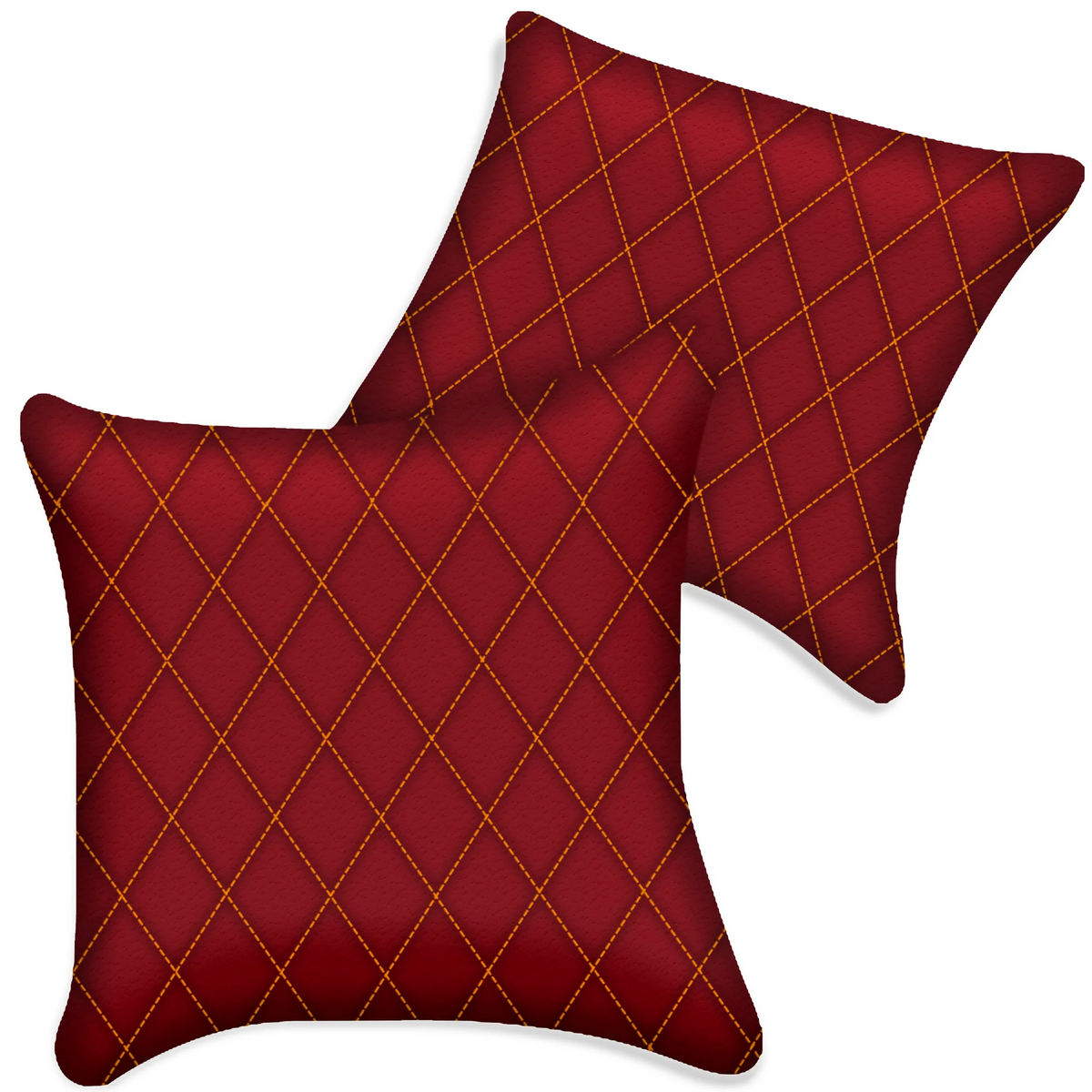 Customizable Red Leather Pillows Set of 2 for All Vehicles | Single Diamond Pattern