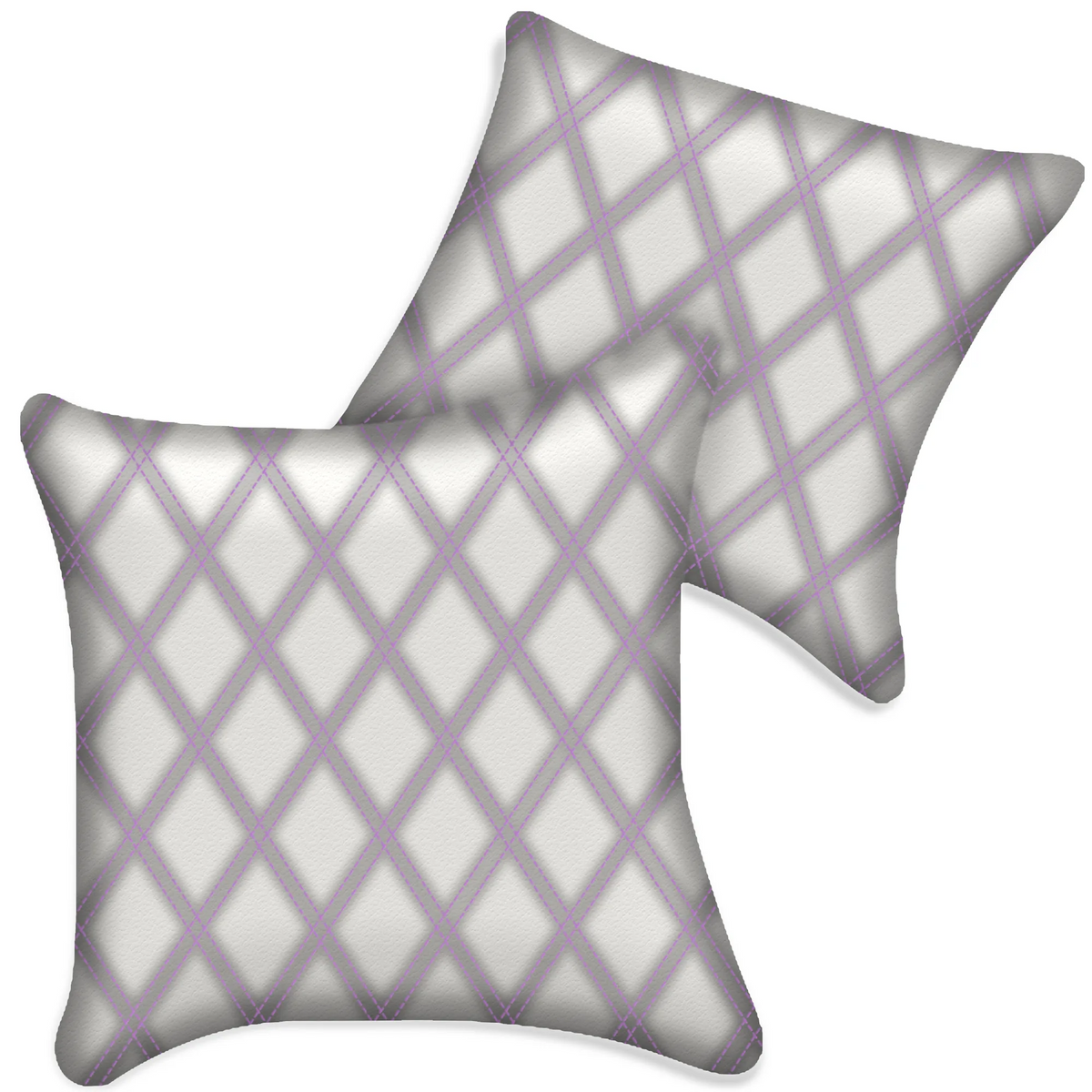 Customizable White Leather Pillows Set of 2 for All Vehicles | Double Diamond Pattern