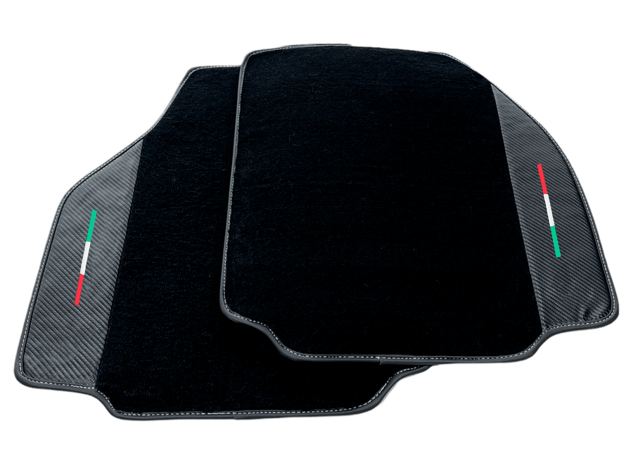 Black Floor Mats For Ferrari 488 Pista Spider 2019-2021 With Carbon Fiber Leather