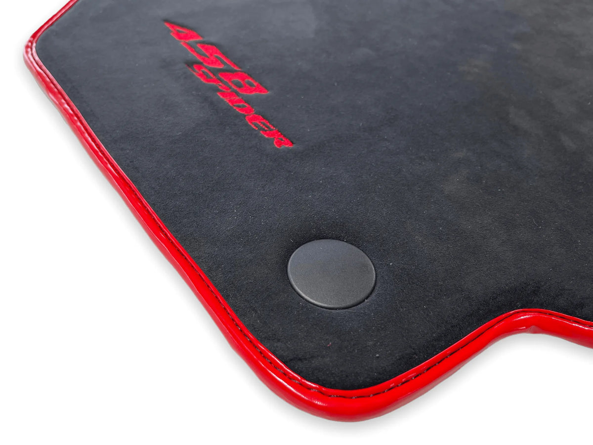 Floor Mats For Ferrari 458 Spider (2012-2015) Alcantara Leather Red Trim - AutoWin