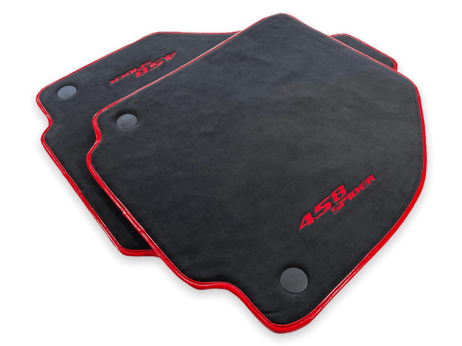 Floor Mats For Ferrari 458 Spider (2012-2015) Alcantara Leather Red Trim - AutoWin