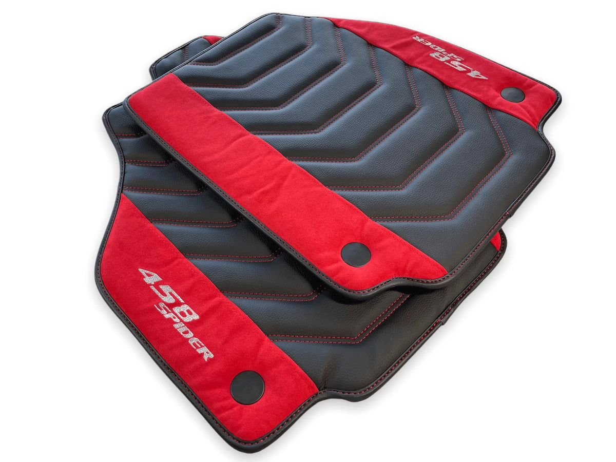 Floor Mats For Ferrari 458 Spider 2012-2015 Leather With Red Alcantara - AutoWin