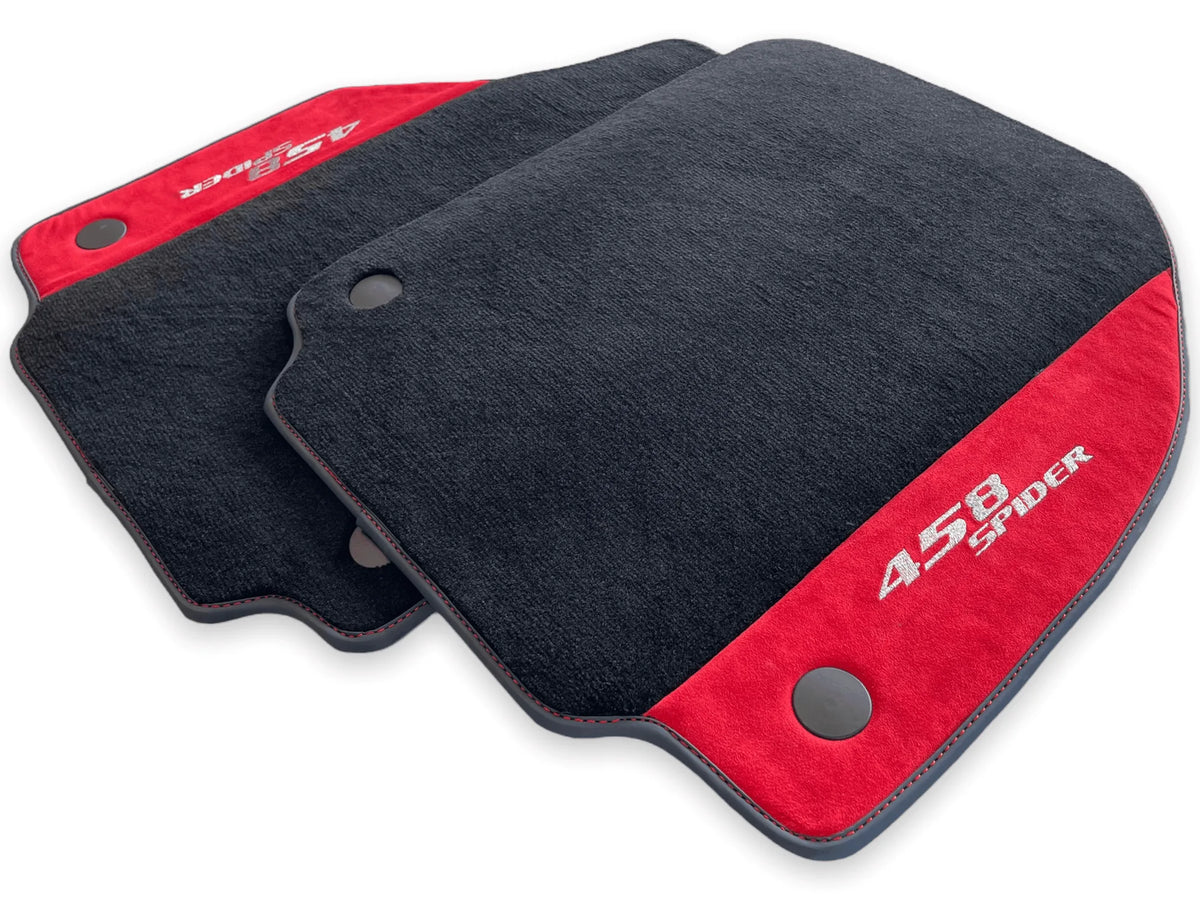 Floor Mats For Ferrari 458 Spider 2012-2015 Red Alcantara Leather - AutoWin