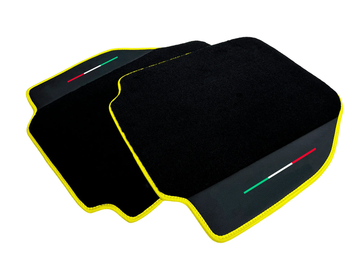 Floor Mats For Ferrari 488 Pista Spider (2019-2021) Leather and Yellow Trim - Italian Flag