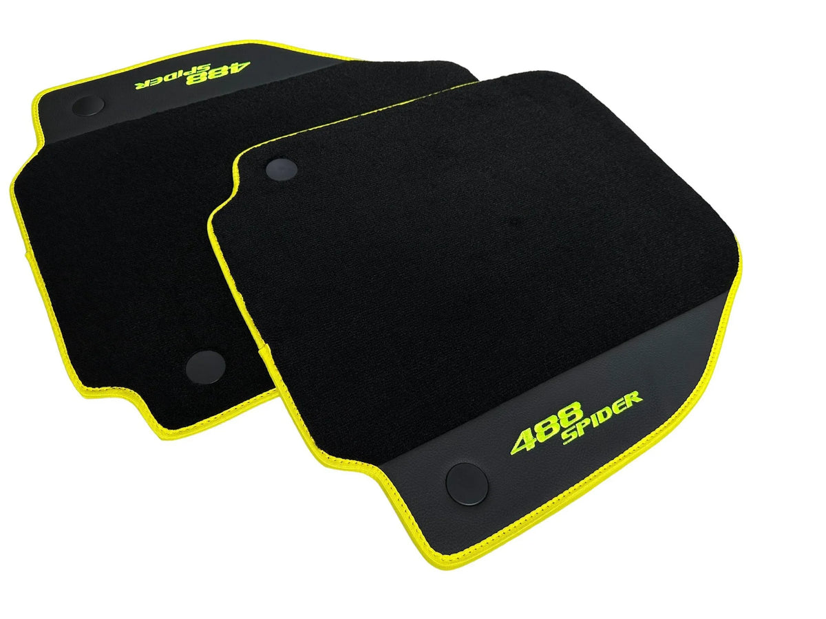 Floor Mats For Ferrari 488 Spider 2015-2022 Leather and Yellow Trim - AutoWin