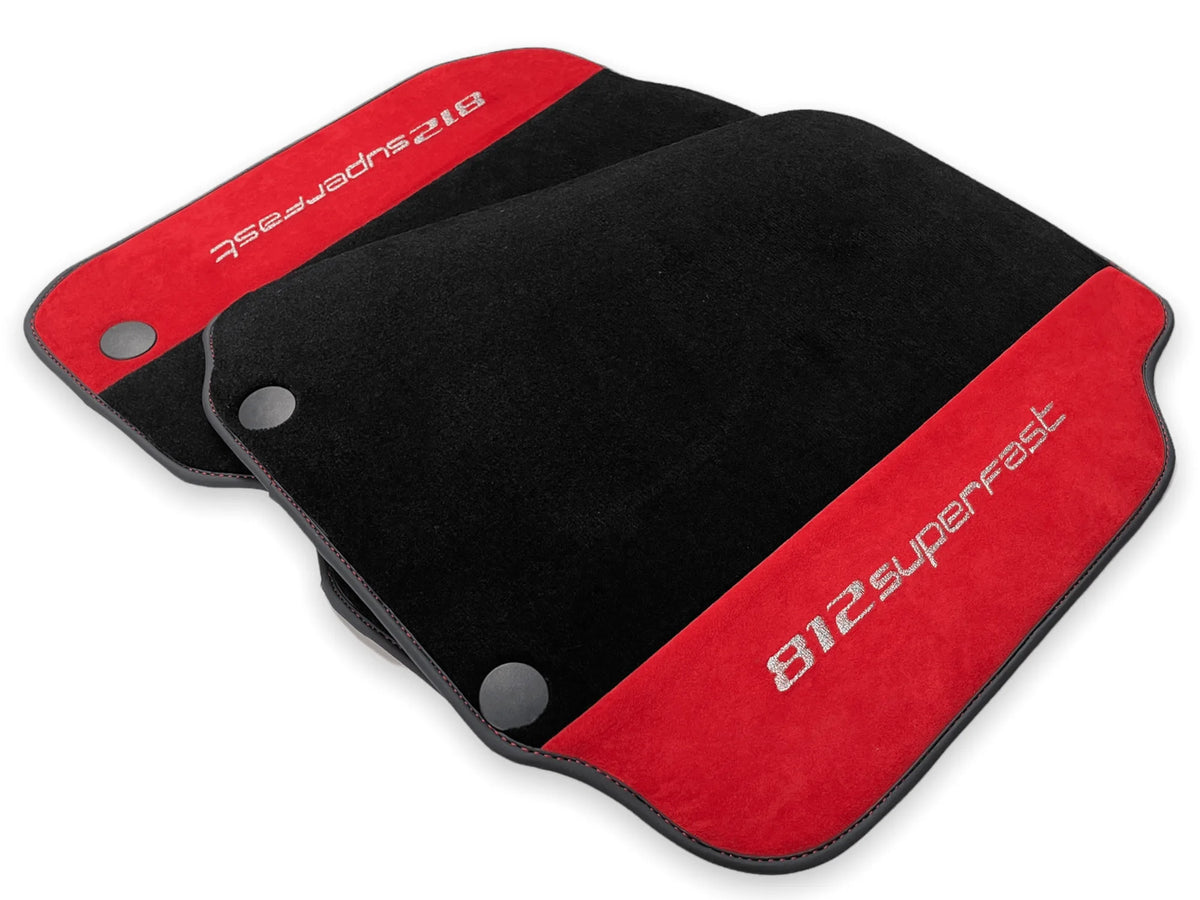 Floor Mats For Ferrari 812 Superfast Red Aclantara And Black Carpet - AutoWin