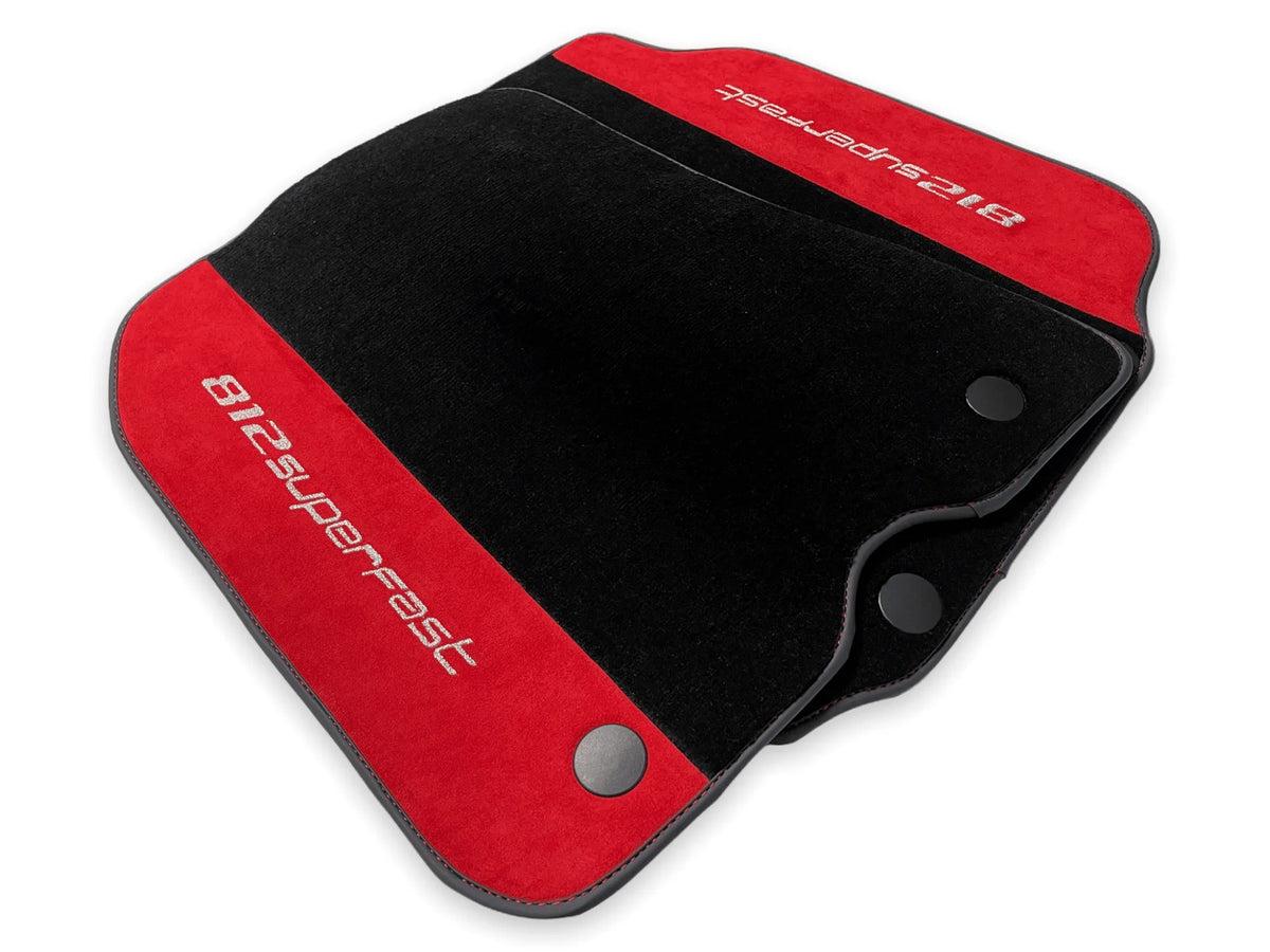Floor Mats For Ferrari 812 Superfast Red Aclantara And Black Carpet - AutoWin
