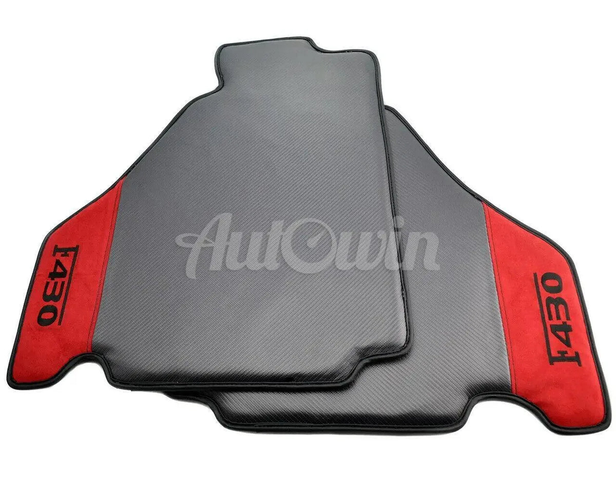 Floor Mats For Ferrari F430 2004-2009 Carbon & Alcantara Leather F430 Emblem - AutoWin