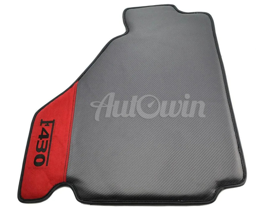 Floor Mats For Ferrari F430 2004-2009 Carbon & Alcantara Leather F430 Emblem - AutoWin