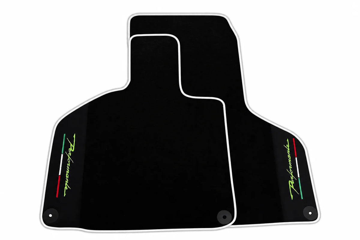 Floor Mats for Lamborghini Huracan Perfomante with Alcantara Leather | Various Trim Colors White trim