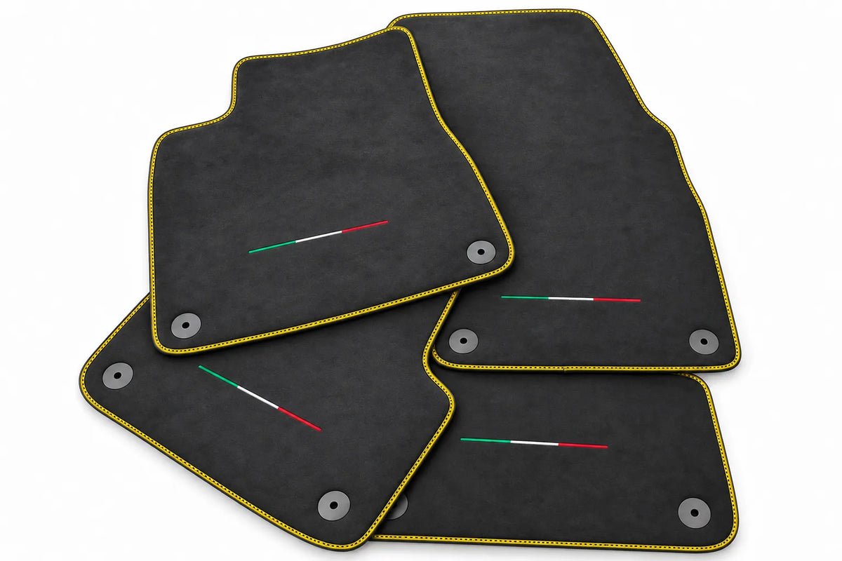 Floor Mats For Lamborghini Urus Alcantara Leather With Yellow Stitching Yellow trim