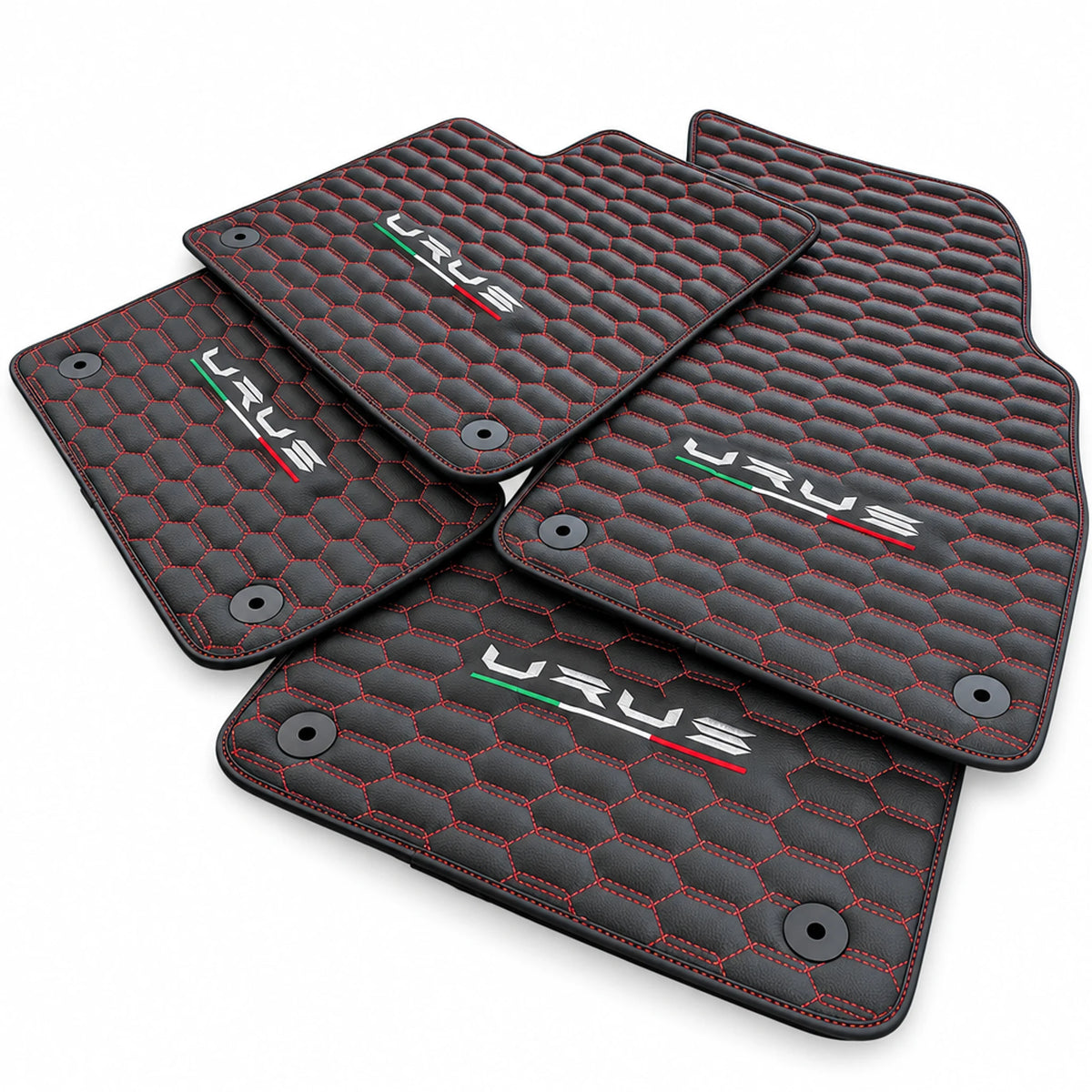 Floor Mats For Lamborghini Urus Leather Red Stitching - AutoWin
