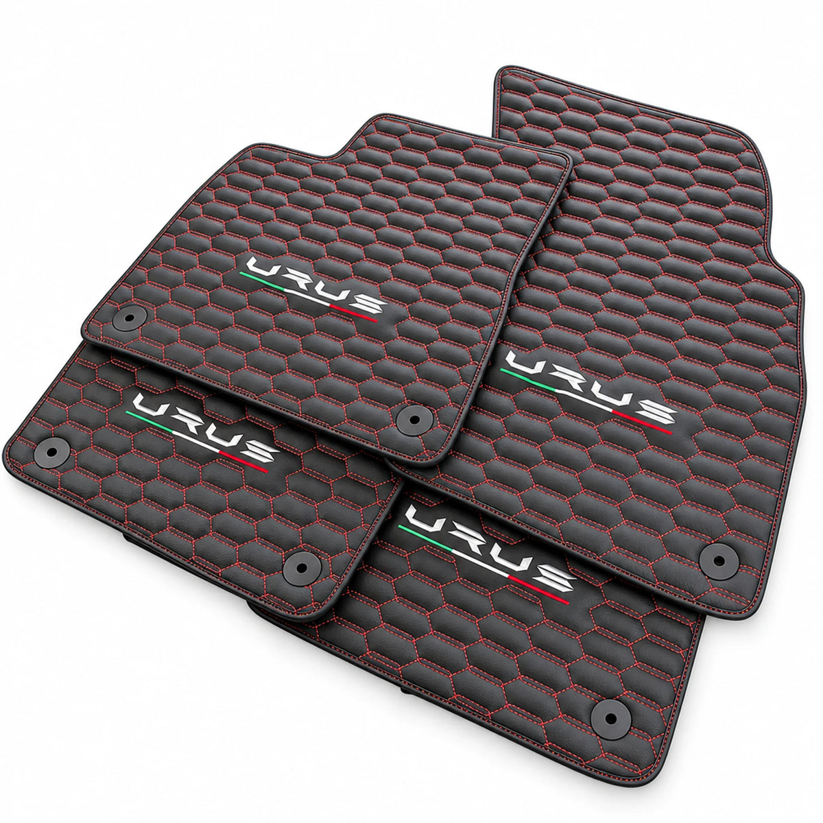Floor Mats For Lamborghini Urus Leather Red Stitching - AutoWin
