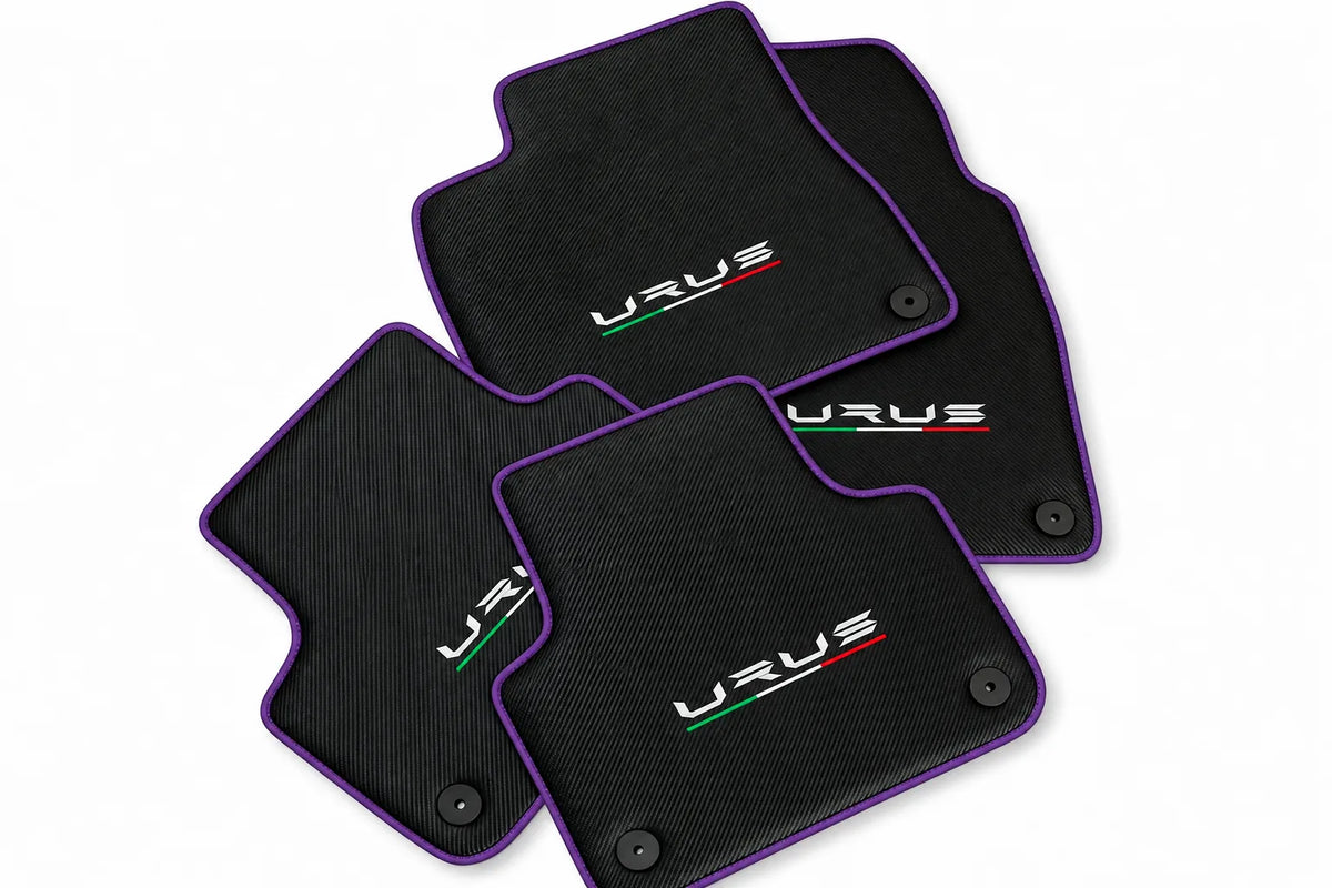 Floor Mats For Lamborghini Urus Made From Carbon Fiber Leather Purple trim