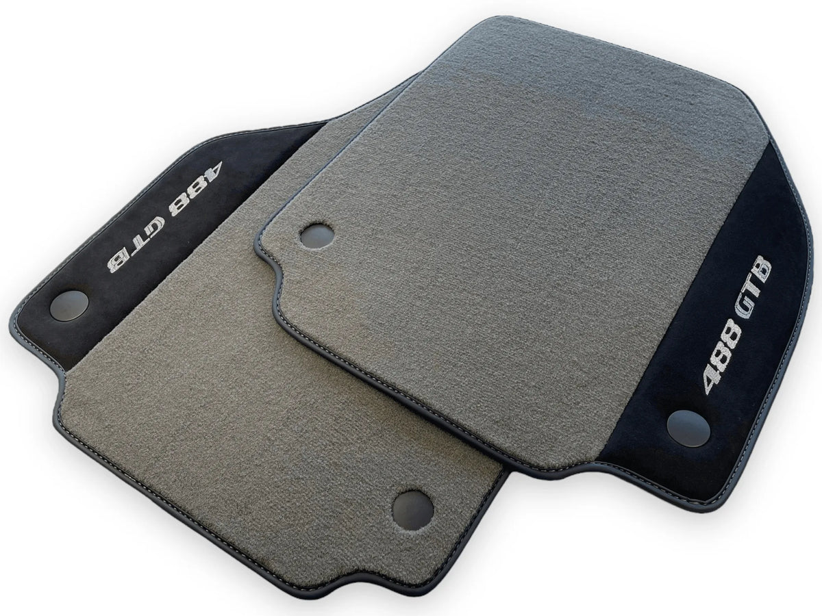 Gray Floor Mats For Ferrari 488 GTB 2015-2022 Carpets With Alcantara Leather - AutoWin
