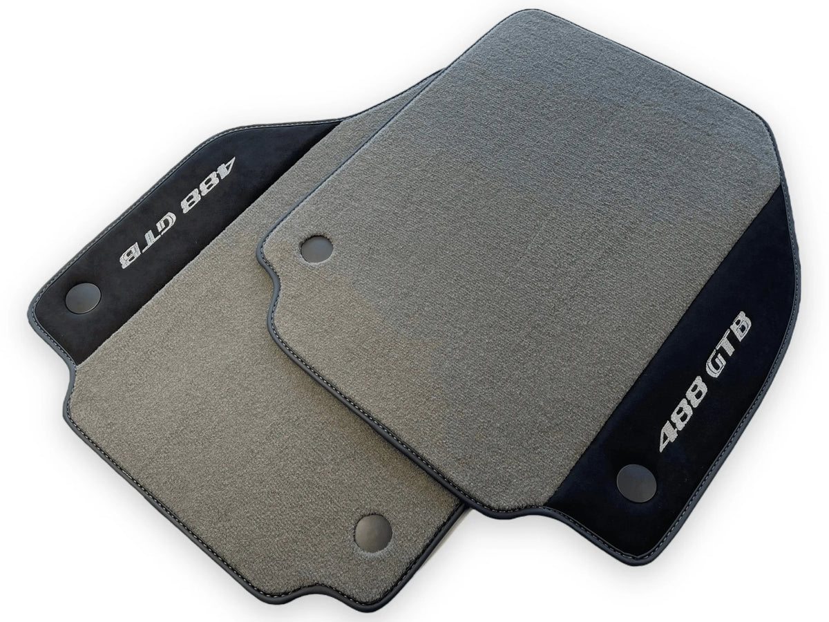 Gray Floor Mats For Ferrari 488 GTB 2015-2022 Carpets With Alcantara Leather - AutoWin