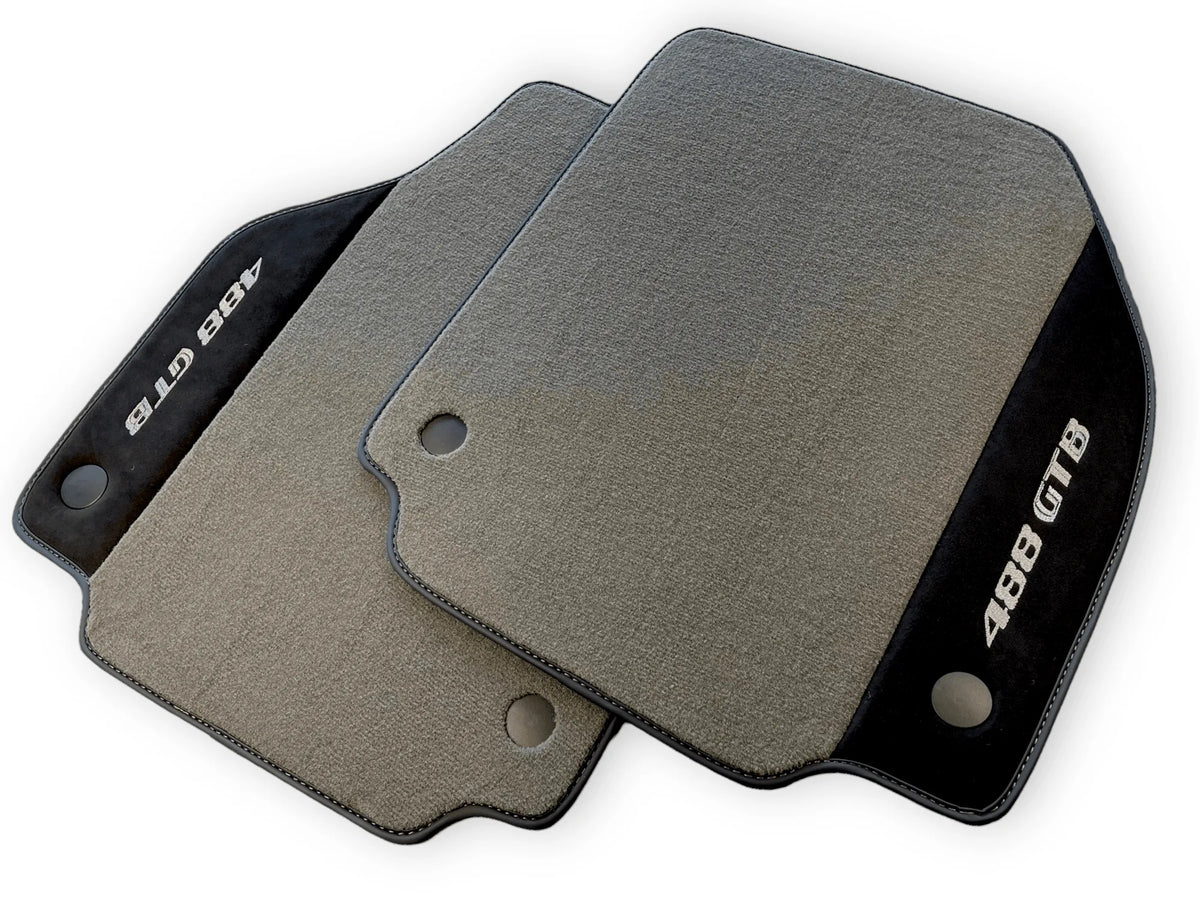 Gray Floor Mats For Ferrari 488 GTB 2015-2022 Carpets With Alcantara Leather - AutoWin
