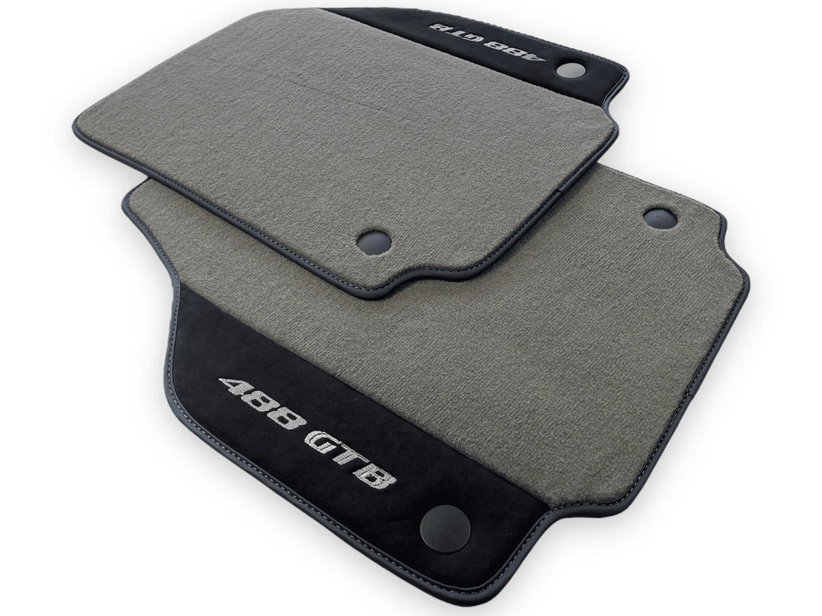 Gray Floor Mats For Ferrari 488 GTB 2015-2022 Carpets With Alcantara Leather - AutoWin