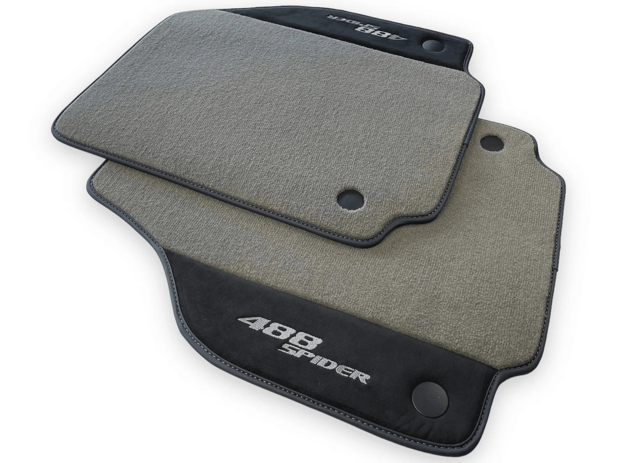 Gray Floor Mats For Ferrari 488 Spider 2015-2022 Alcantara Leather - AutoWin