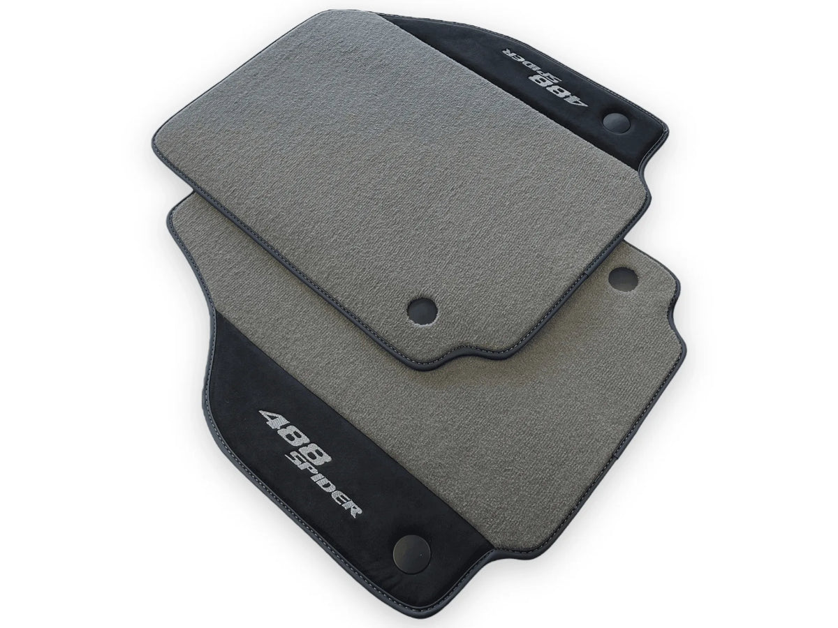 Gray Floor Mats For Ferrari 488 Spider 2015-2022 Alcantara Leather - AutoWin