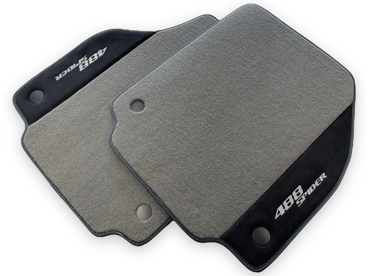 Gray Floor Mats For Ferrari 488 Spider 2015-2022 Alcantara Leather - AutoWin
