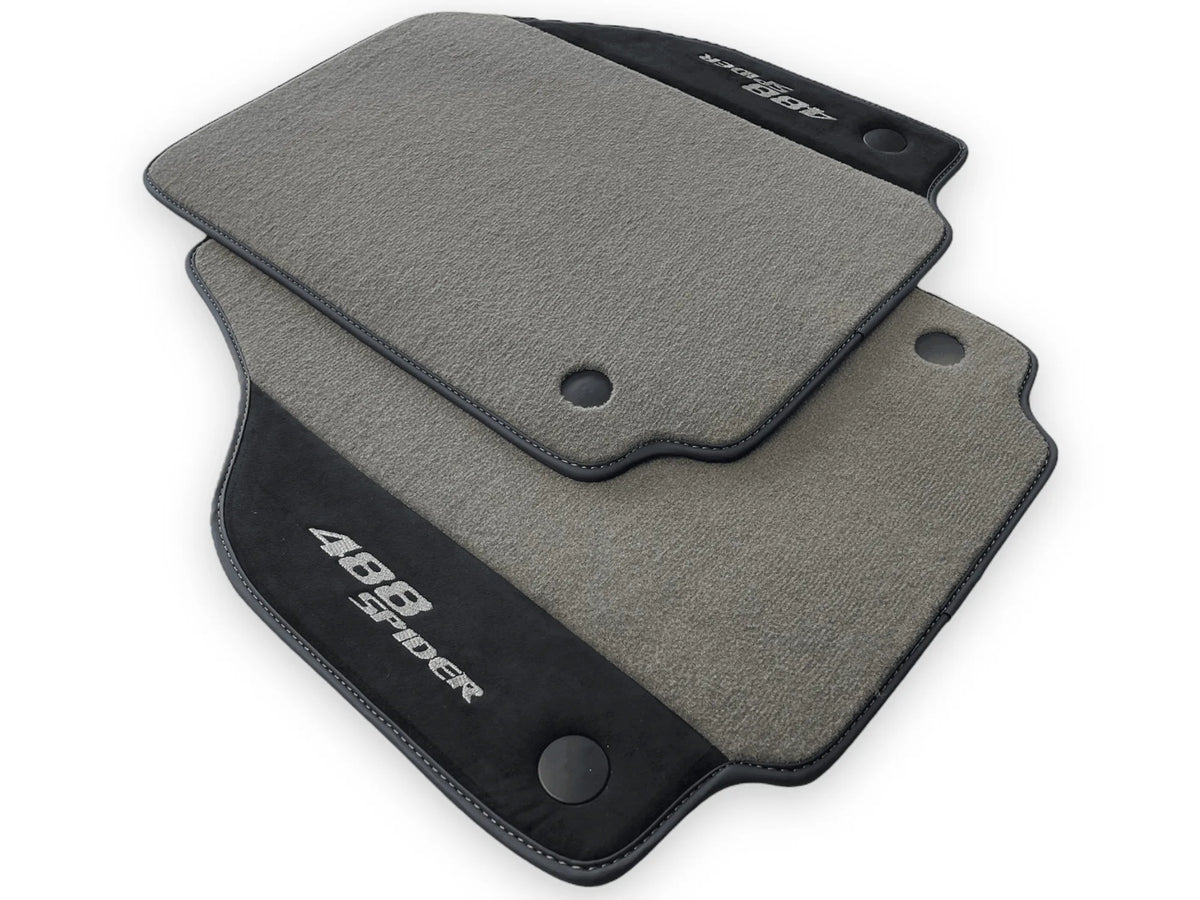 Gray Floor Mats For Ferrari 488 Spider 2015-2022 Alcantara Leather - AutoWin