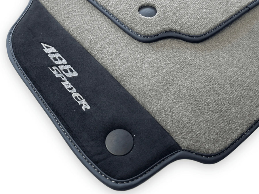 Gray Floor Mats For Ferrari 488 Spider 2015-2022 Alcantara Leather - AutoWin