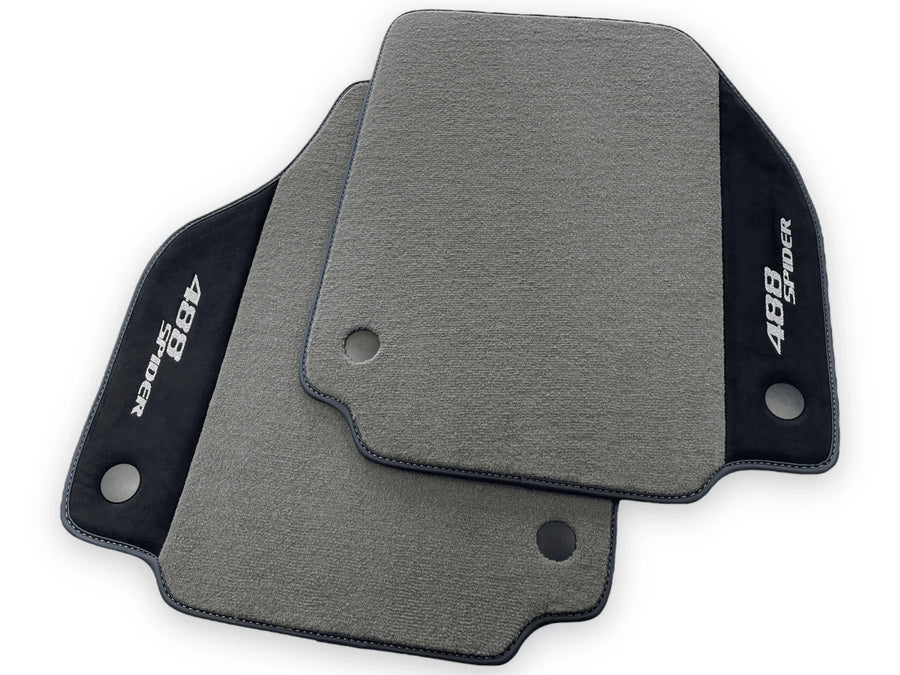 Gray Floor Mats For Ferrari 488 Spider 2015-2022 Alcantara Leather - AutoWin