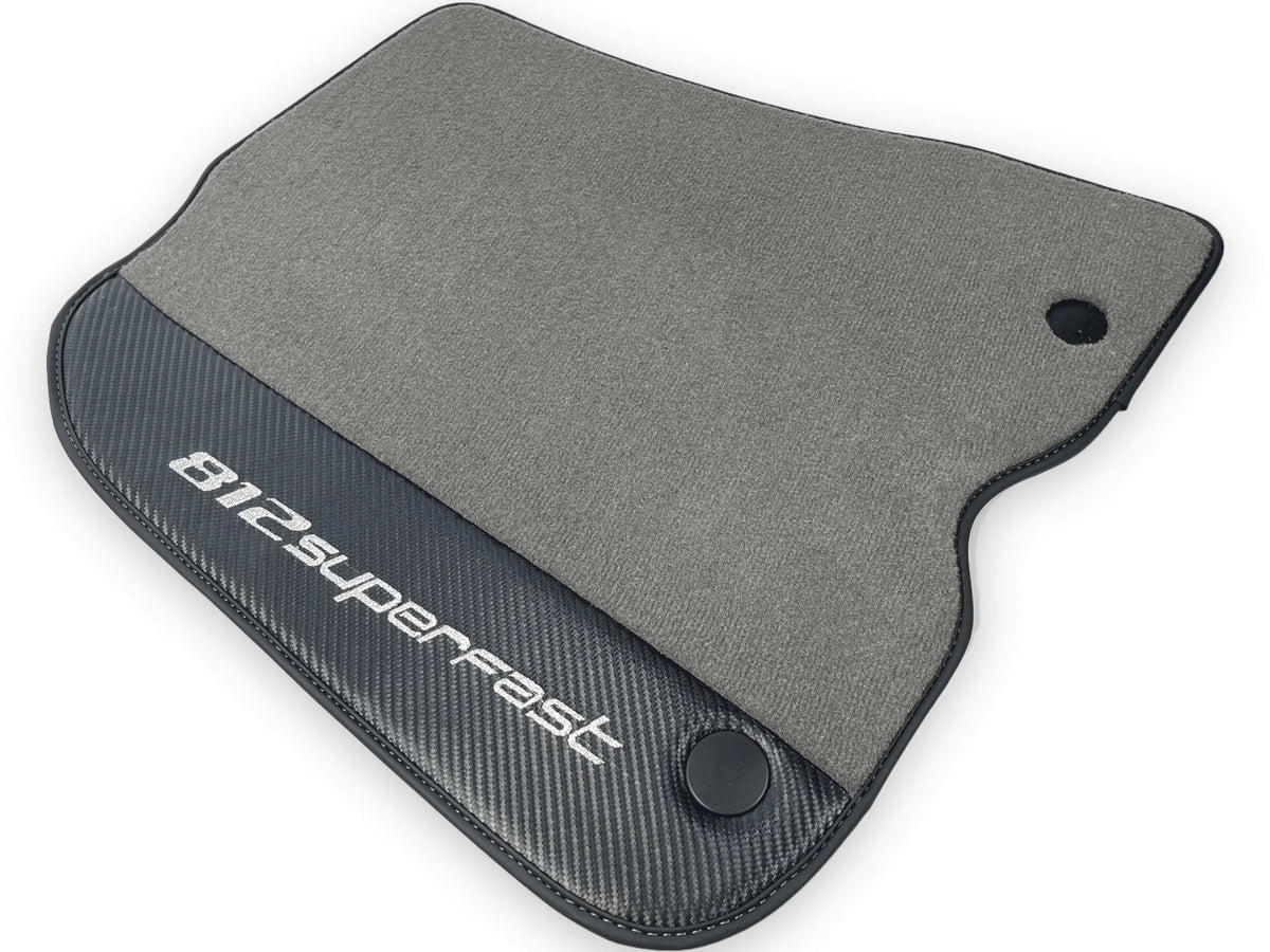 Gray Floor Mats For Ferrari 812 Superfast With Carbon Fiber Leather - AutoWin