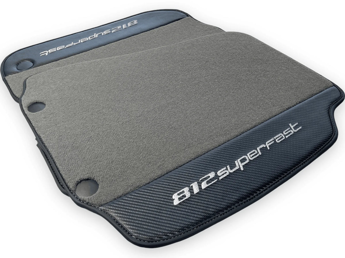 Gray Floor Mats For Ferrari 812 Superfast With Carbon Fiber Leather - AutoWin