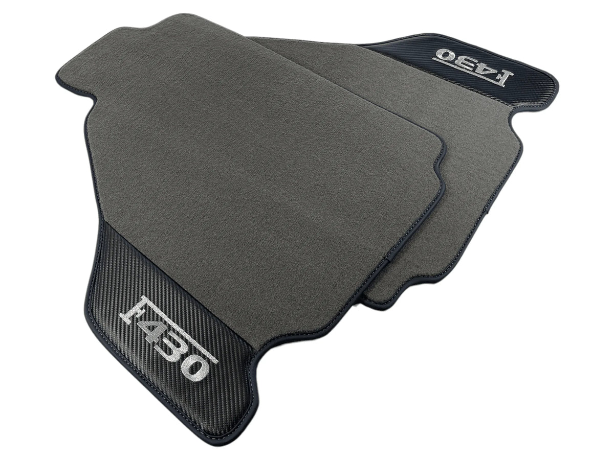 Gray Floor Mats For Ferrari F430 2004-2009 With Carbon Fiber Leather - AutoWin