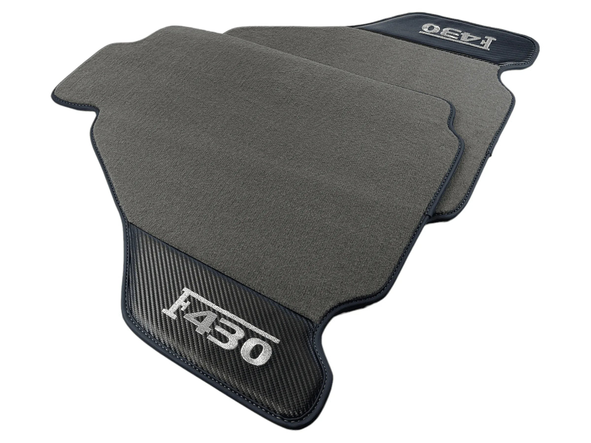 Gray Floor Mats For Ferrari F430 2004-2009 With Carbon Fiber Leather - AutoWin